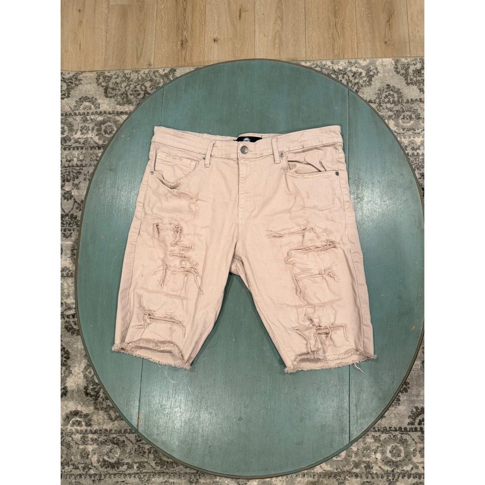Jordan Craig Mens Distressed Denim Shorts Tan Sand Rip & Repair J3187S Size‎ 36